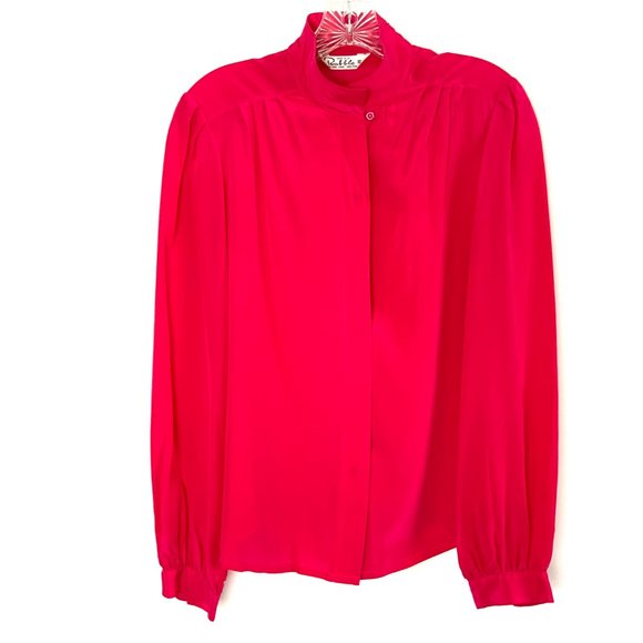 Rabble II 100% Silk Puff Long Sleeve Button Up Blouse Fuchsia/Hot Pink  Medium - Picture 3 of 16